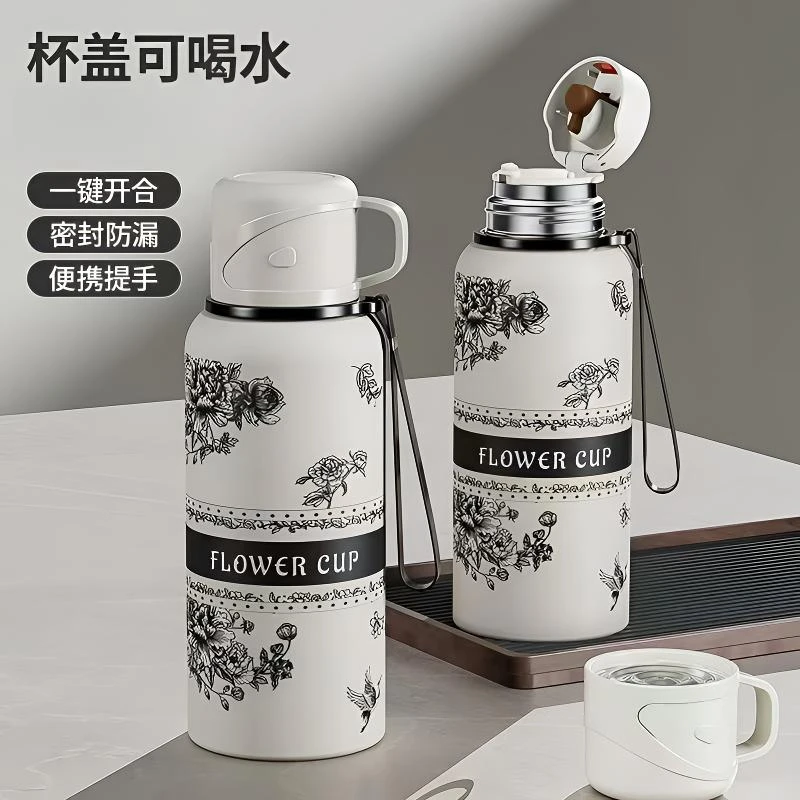 新疆包邮网红栀子花保温杯高颜值学生水杯子秋冬季大容量家用简约