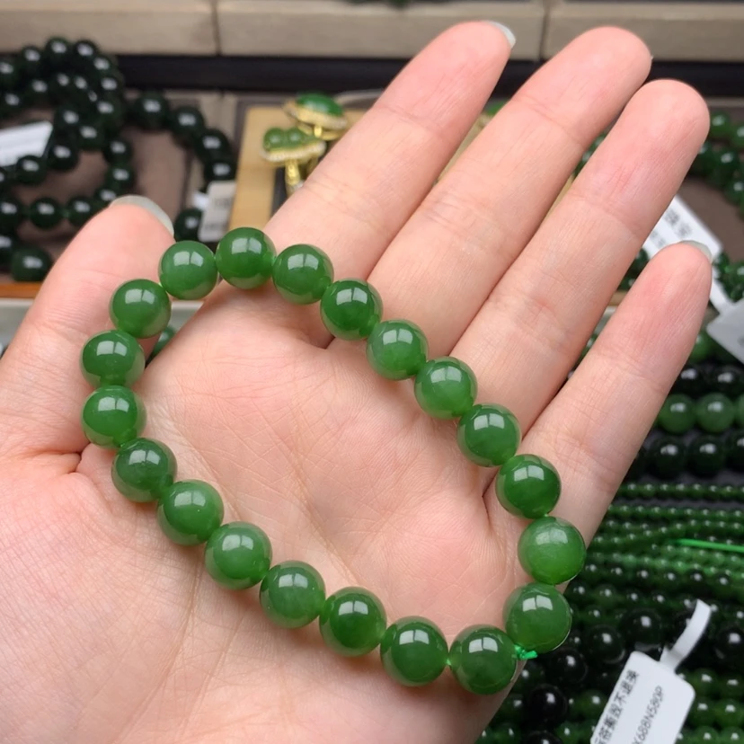【闪购商品】未镶嵌手串和田玉（碧玉）10m辣绿无黑