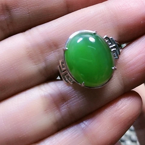 和田玉戒指银S925镶嵌