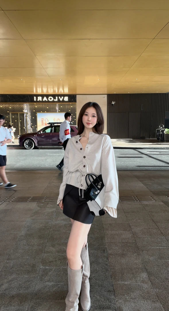 日系氛围感复古老钱风羊绒拼接毛衫