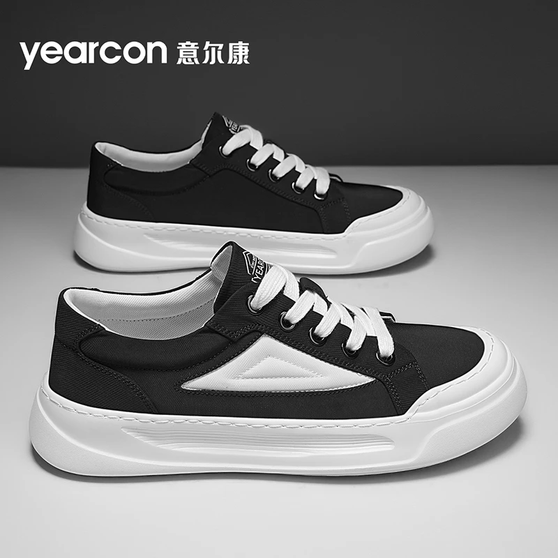 意尔康男鞋2025新款夏季透气休闲黑色帆布板鞋青少年百搭运动潮鞋