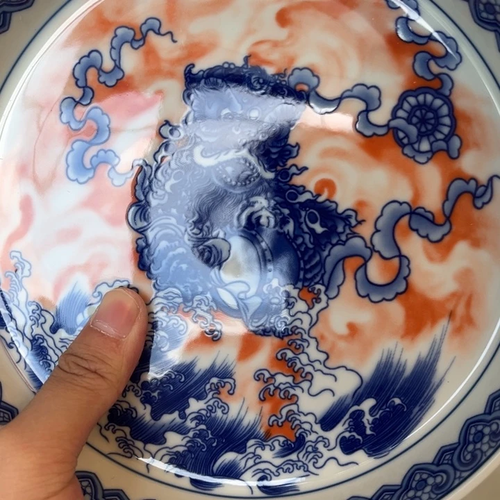 瓷片景德镇梵红醒狮大壶承