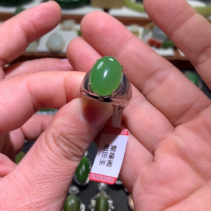 和田玉戒指银S925镶嵌