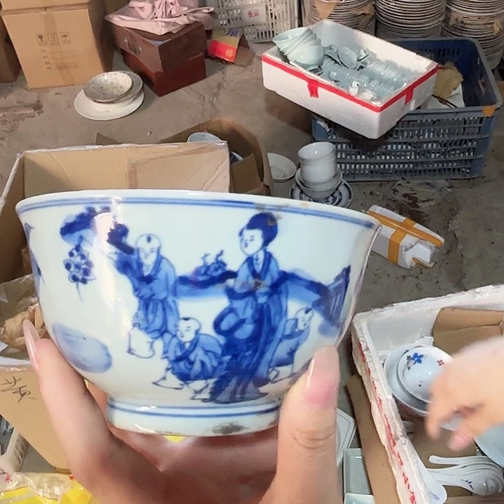 摆件景德镇高温陶瓷麻人物碗一个