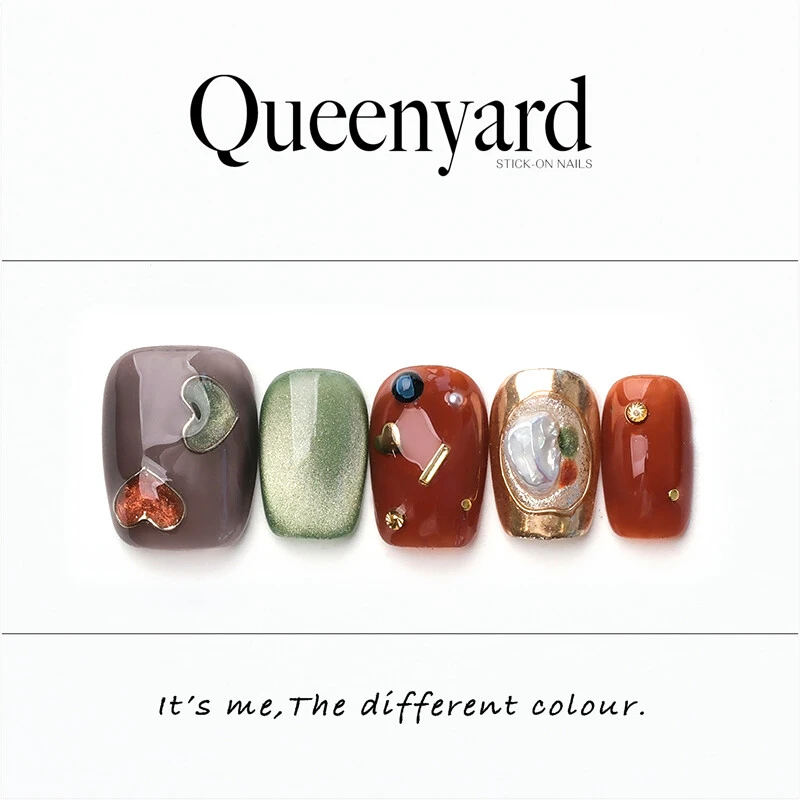 QUEENYARD【小满】 猫眼鎏金贝母扣立体爱心2025春季可爱穿戴甲