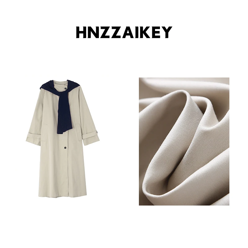 HNZZAIKEY 复古中长款风衣秋季新款连帽披肩大衣外套W444C
