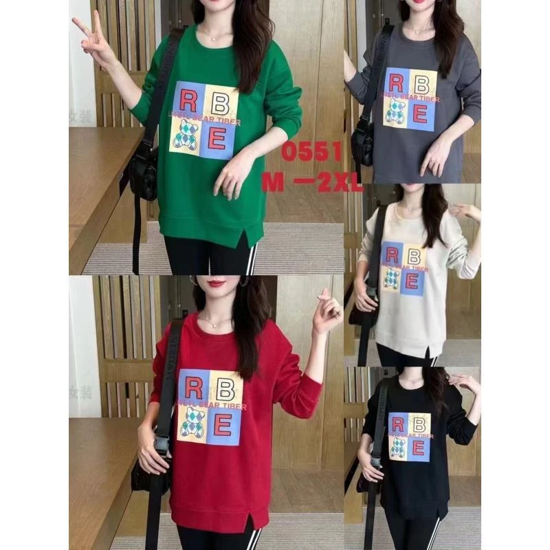 0551#方格字母圆领卫衣女时尚休闲百搭显瘦宽松减龄春秋