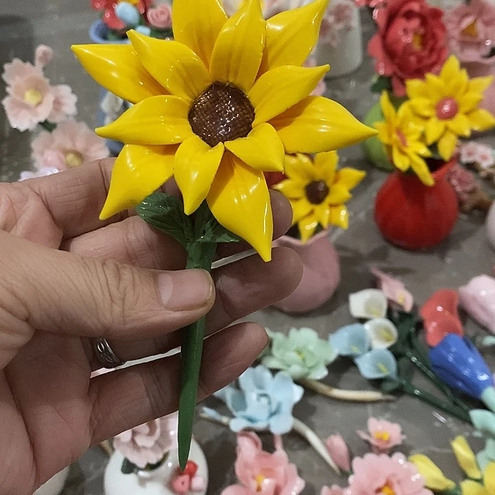 瓷片纯手工陶瓷花摆件