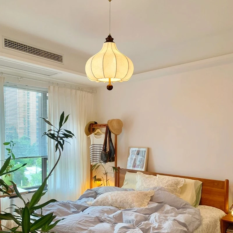 中古风卧室灯花纹布艺吊灯南洋美式书房衣帽间法式灯中古餐厅灯具