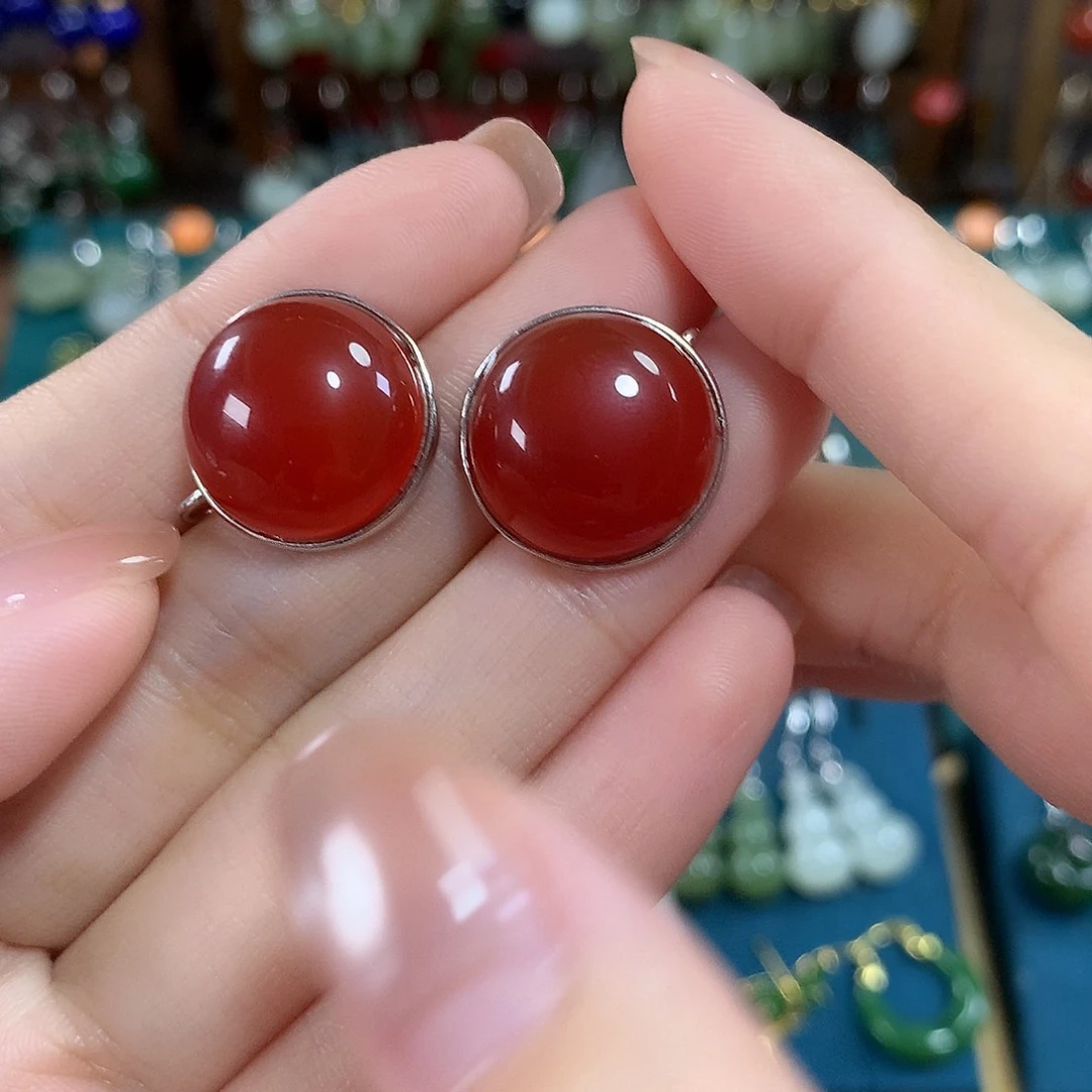 玛瑙/玉髓银S925镶嵌耳饰卡17.6左右