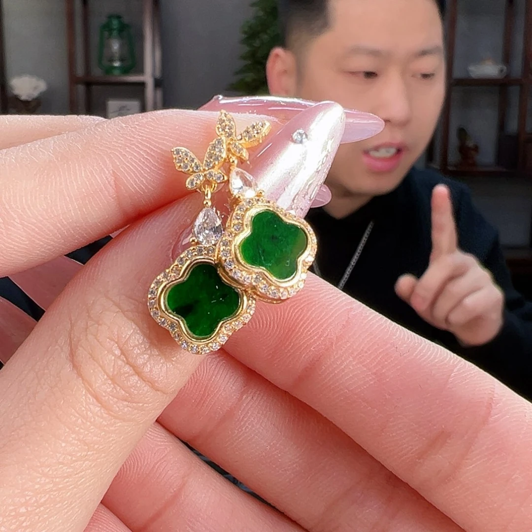 翡翠耳饰银S925镶嵌耳环2