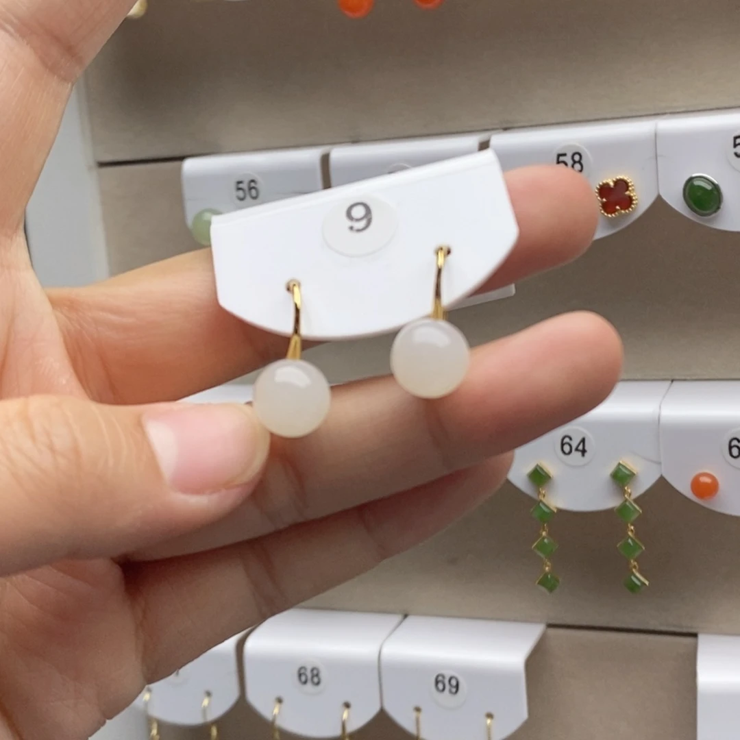 银S925镶嵌和田玉耳饰