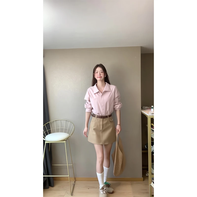 2025新款女装早春季时尚气质休闲宽松百搭长袖衬衫高腰显瘦半身裙