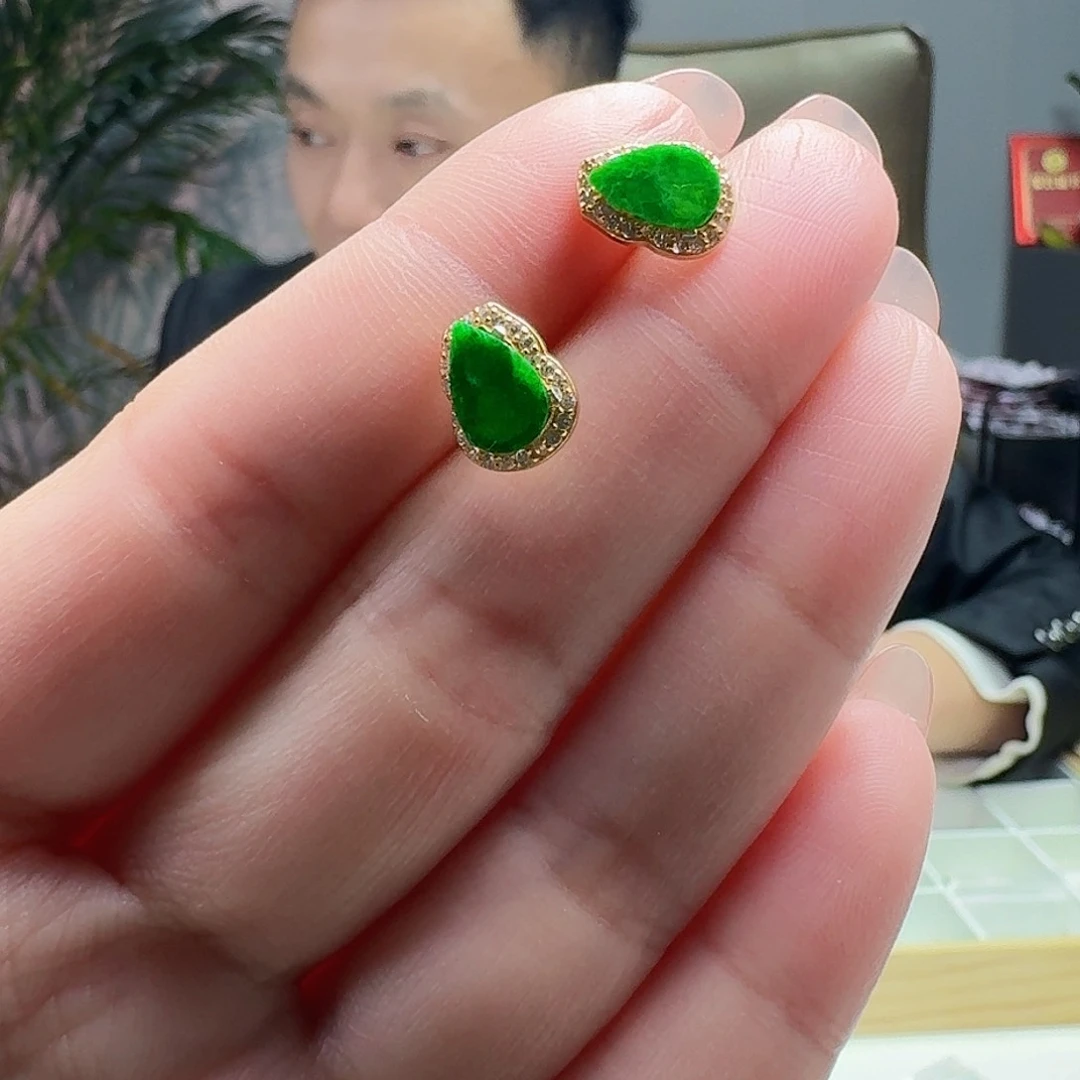 翡翠耳饰银S925镶嵌天然