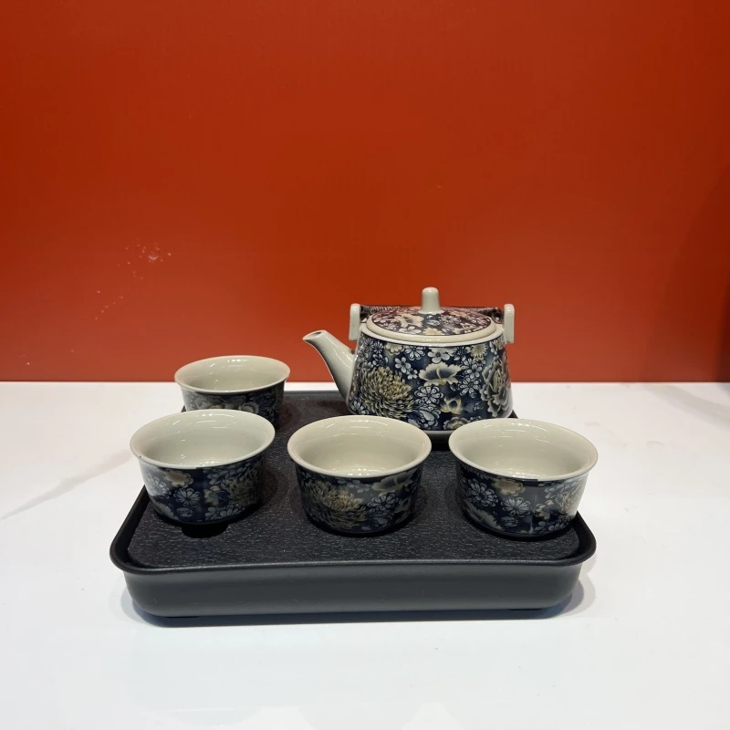 黑金提梁万花四杯 加黑茶盘609