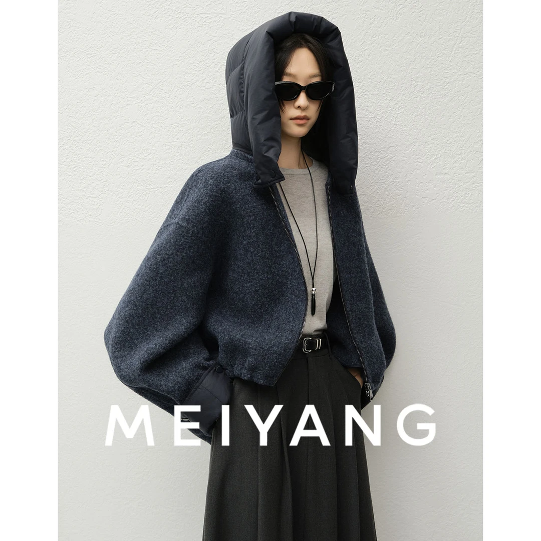 A美洋MEIYANG 像素毛呢外套【商场同款】 绵羊毛连帽袖口-周三