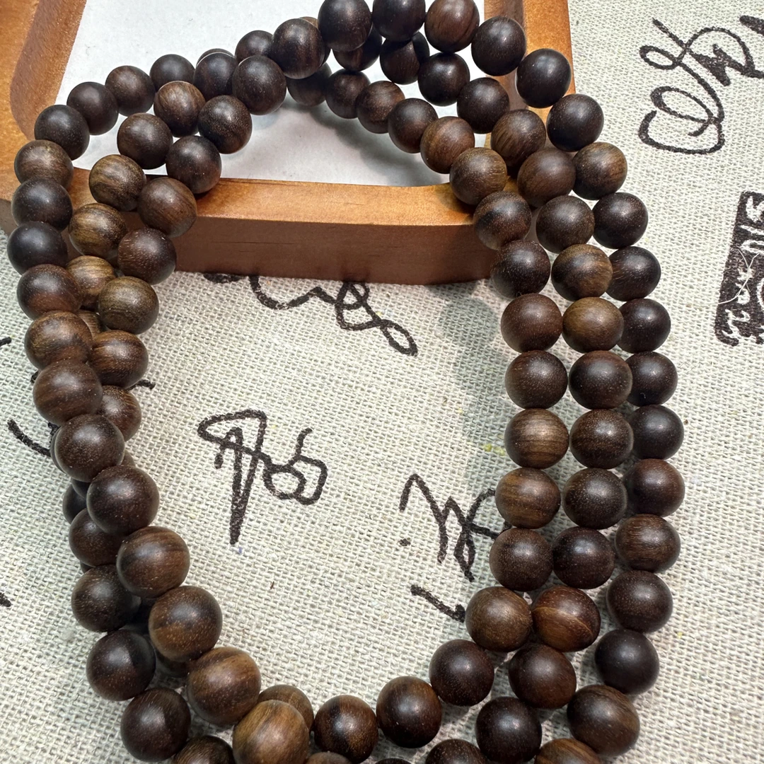 「檀程木作」108颗念珠0.8 黑肉虎皮纹沉水焦糖
