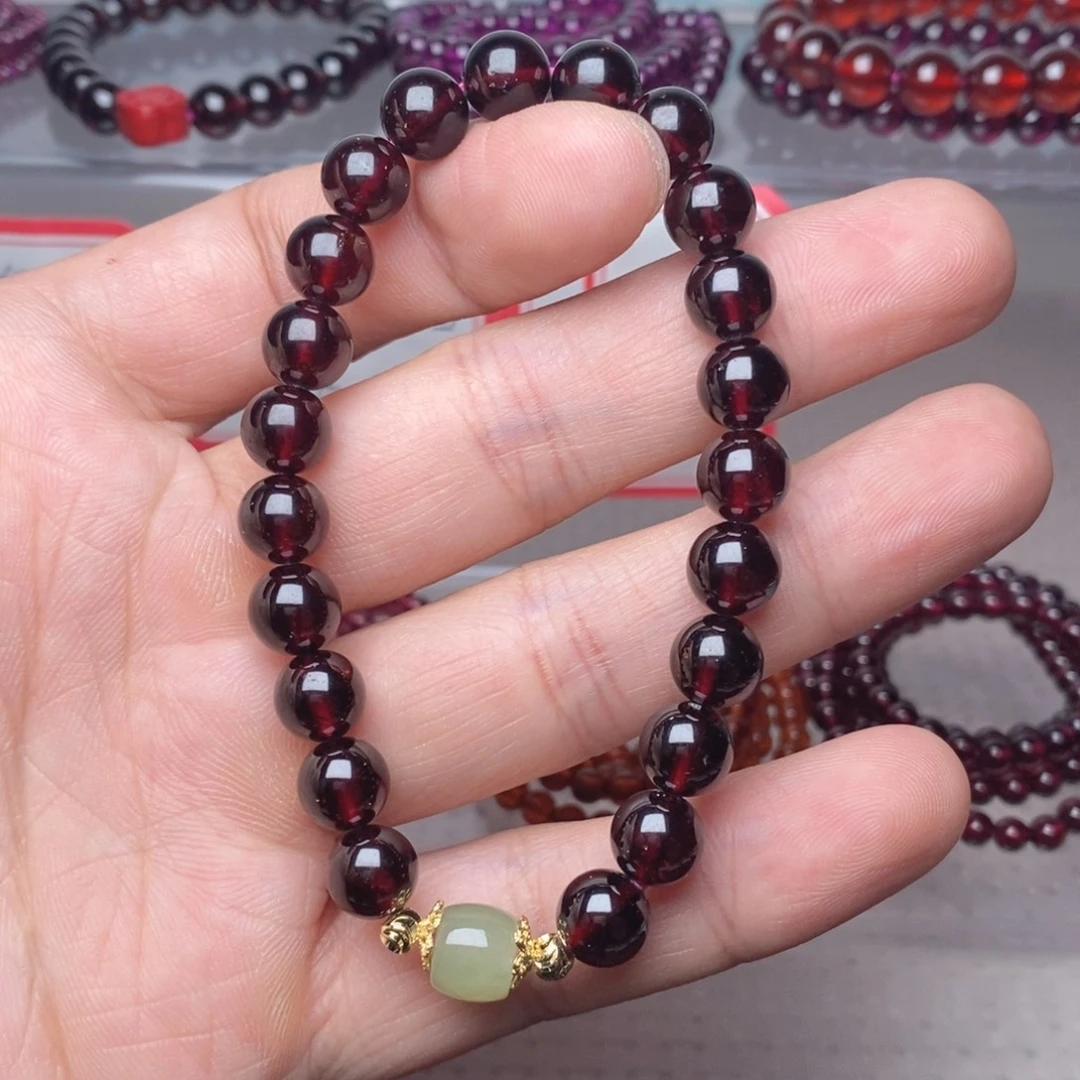 未镶嵌石榴石手链卡8酒红单圈