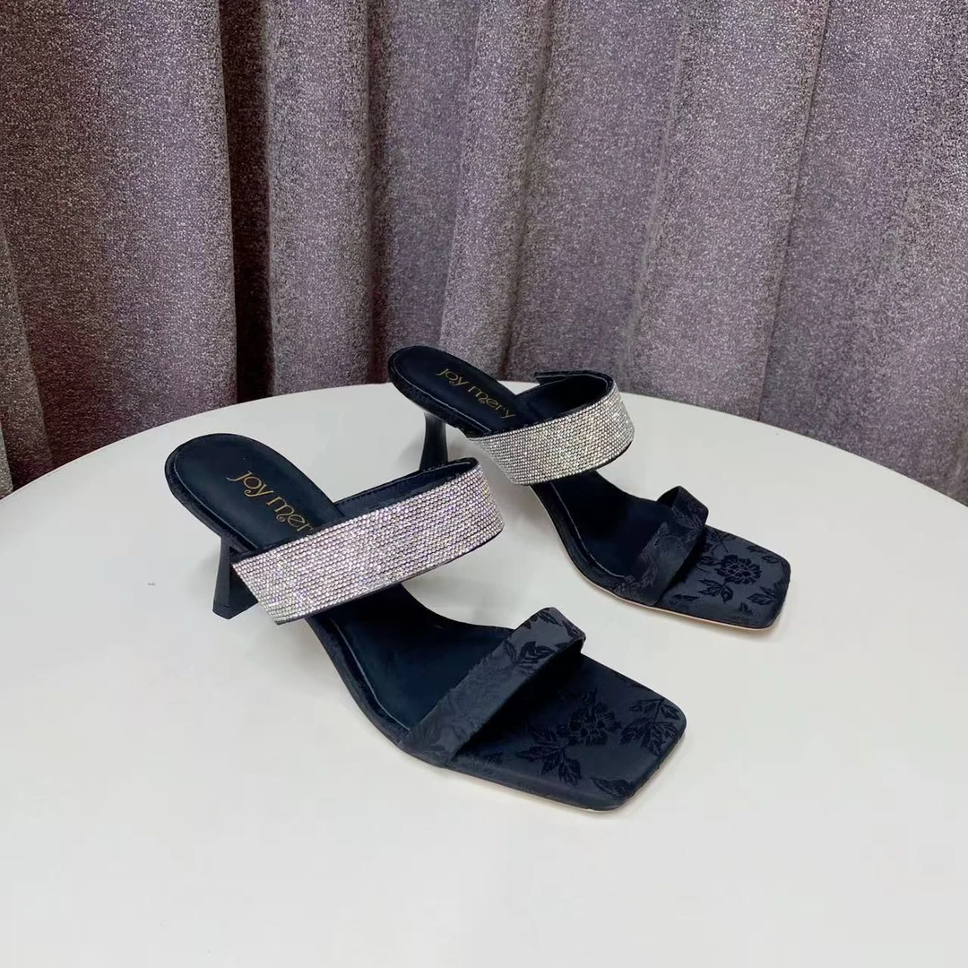 C6954  黑色  夏季时尚2025新款露趾国风气质女半拖鞋