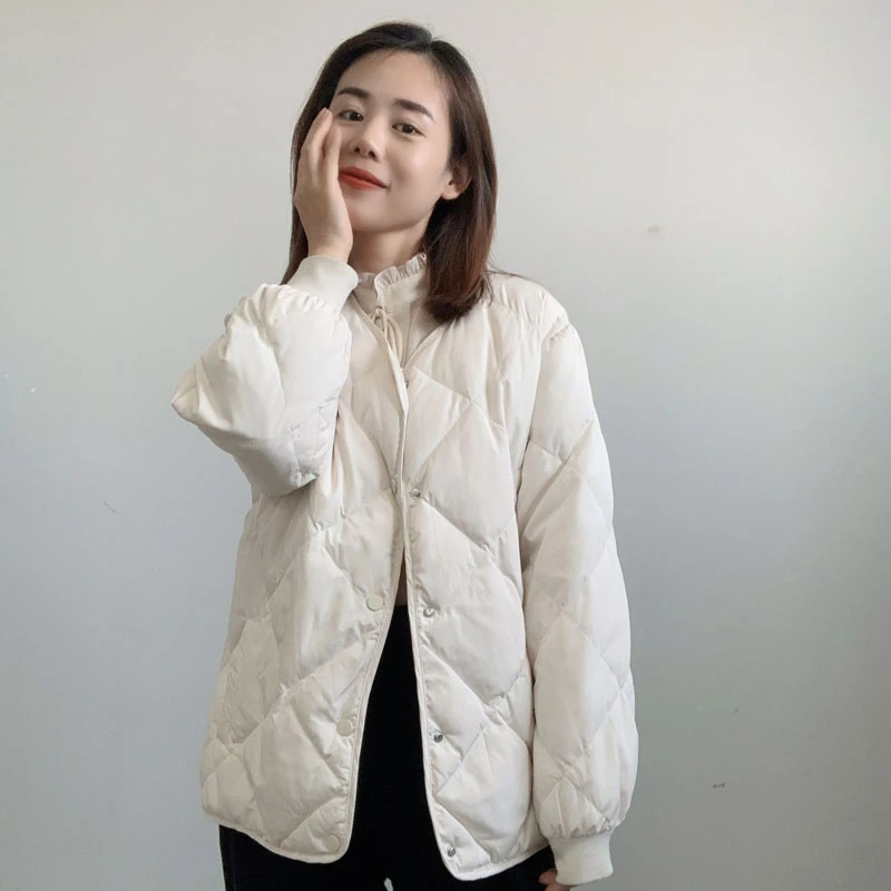 羽绒服女款白鸭绒圆领轻薄保暖秋冬款百搭宽松菱格休闲冬季