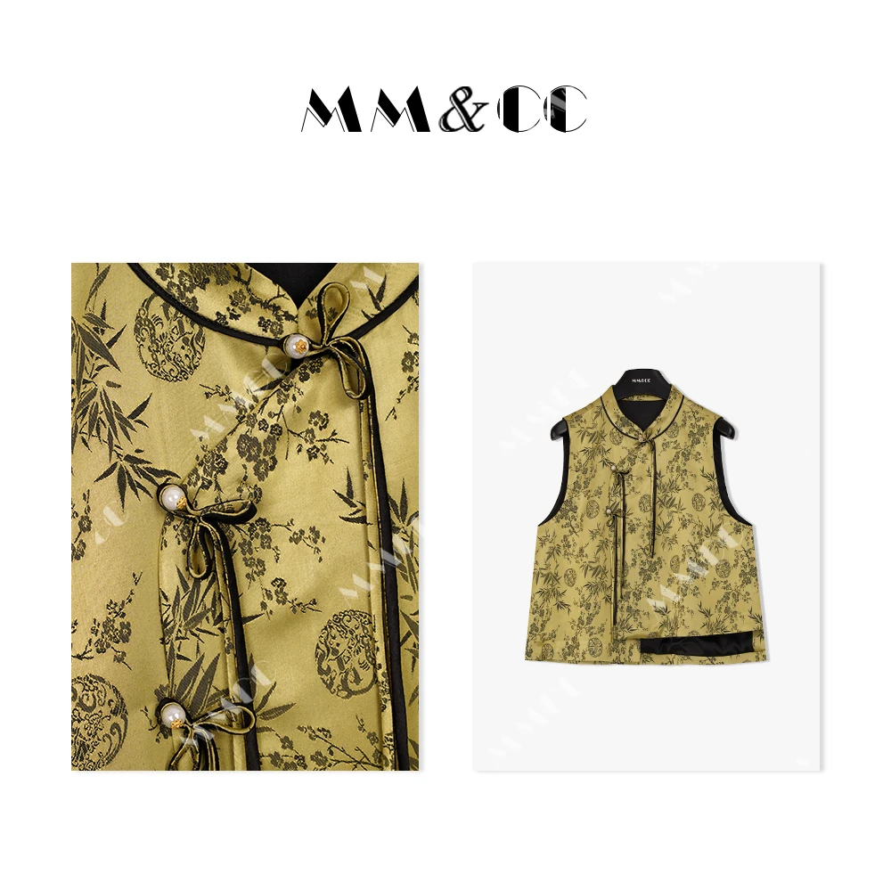 仫赐【玲珑】新中式国风休闲印花马夹女F9039