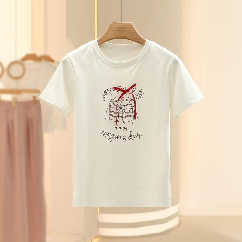 【芙】纯棉蝴蝶结洋气百搭圆领T恤2025夏季新款设计感品牌女装