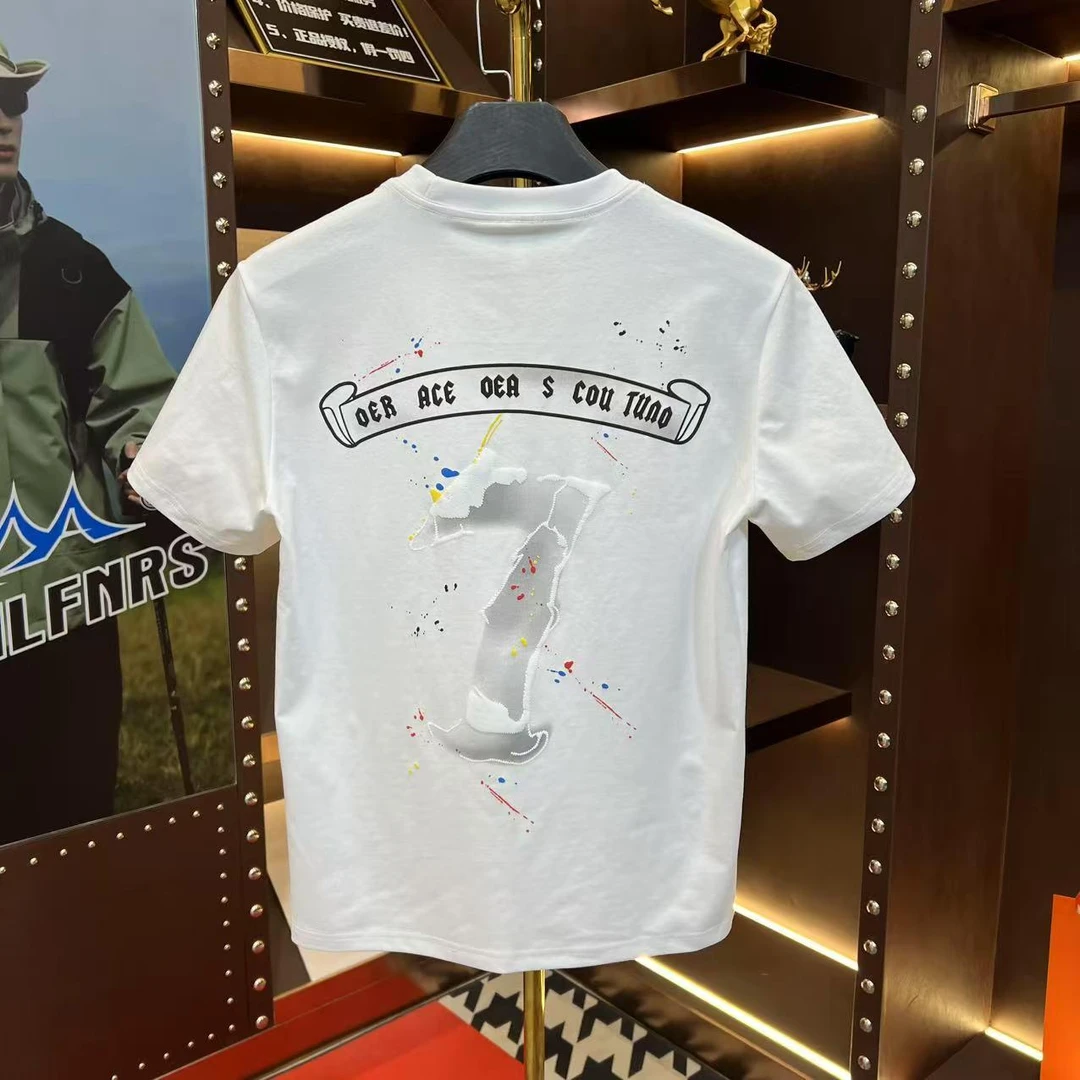 古梵沃重磅纯棉印花短袖圆领T恤男女同款情侣百搭夏季ins潮牌上衣