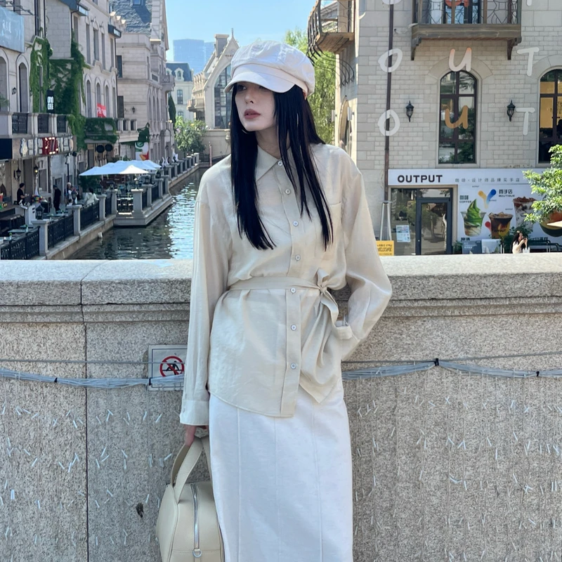 【夏季新款】AIRIQI休闲时尚百搭宽松显瘦长袖梭织衬衫AZ42CS751