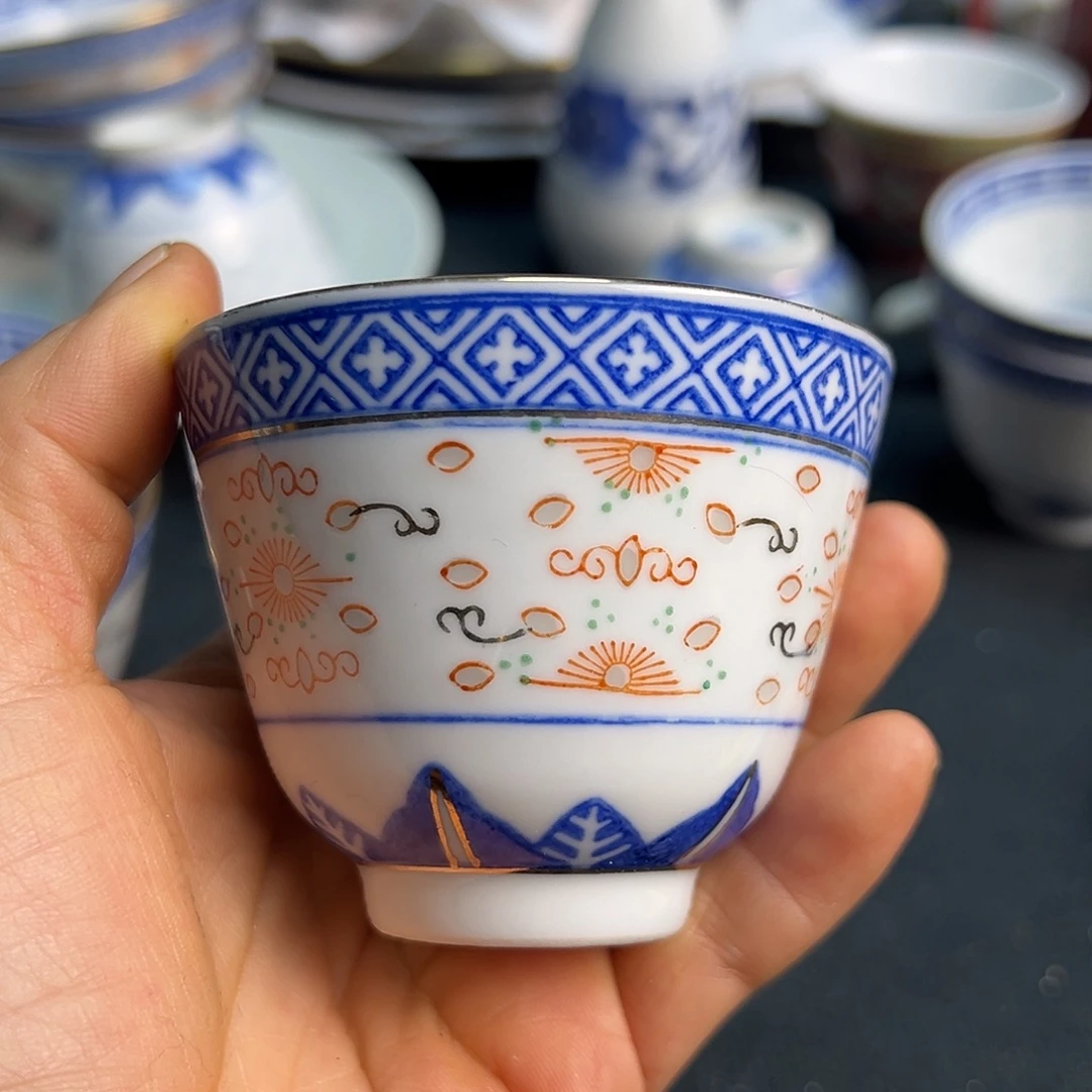 杯景德镇陶瓷青花玲珑二刚杯