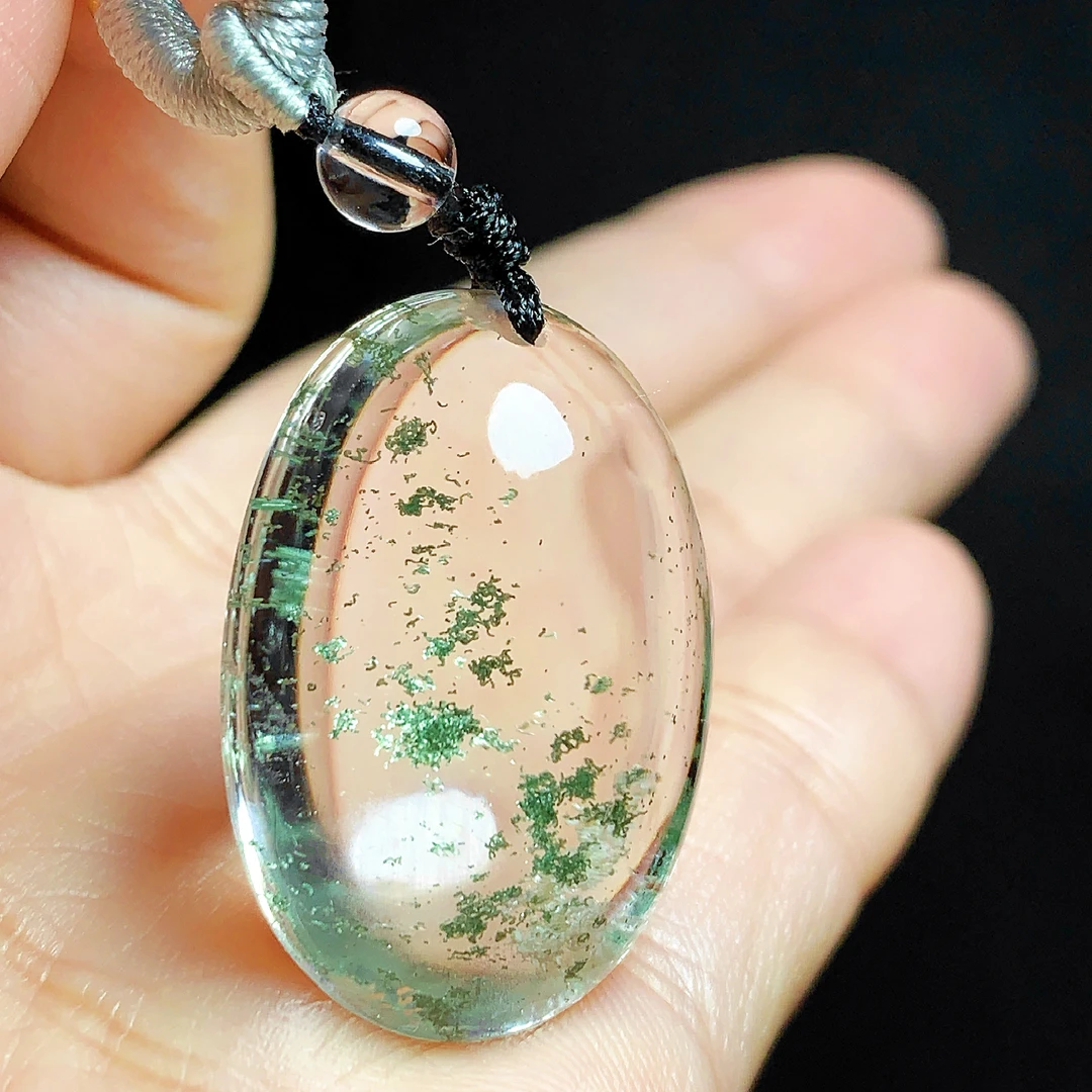 东海水晶天然绿幽灵水晶蛋面吊坠毛衣链平安项坠男女款聚宝盆饰品