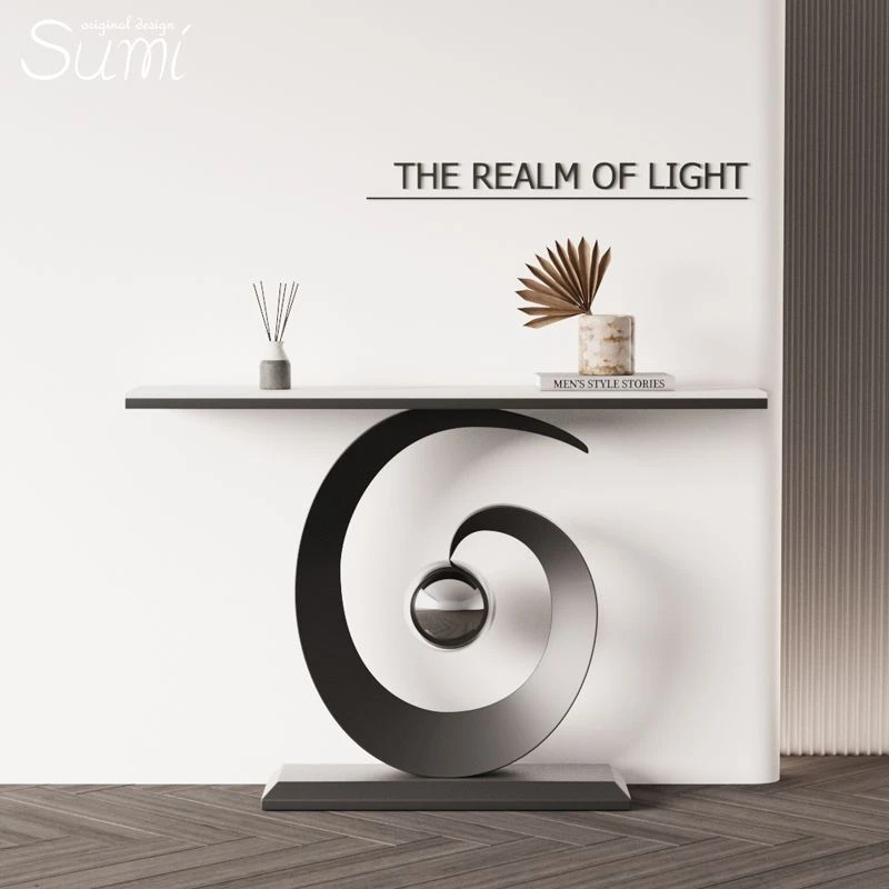 现代简约铁艺岩板玄关桌创意组装可定制艺术风格型入户走廊端景台