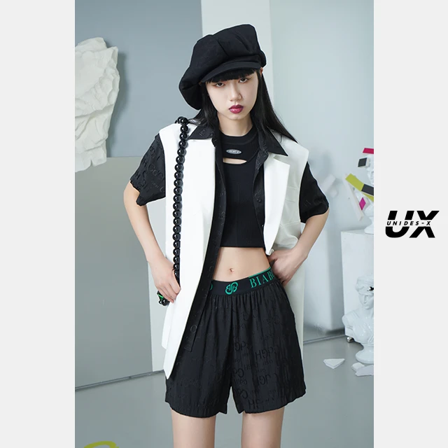 白色分割马夹女UX新款时尚中长款宽松百搭潮流外套yc休闲女士夏季