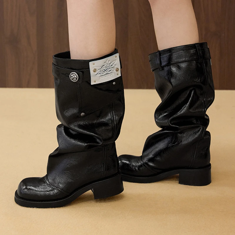 【SugarSu】关晓彤张小婉同款酥履25秋高裤筒粗跟长筒堆堆靴子女