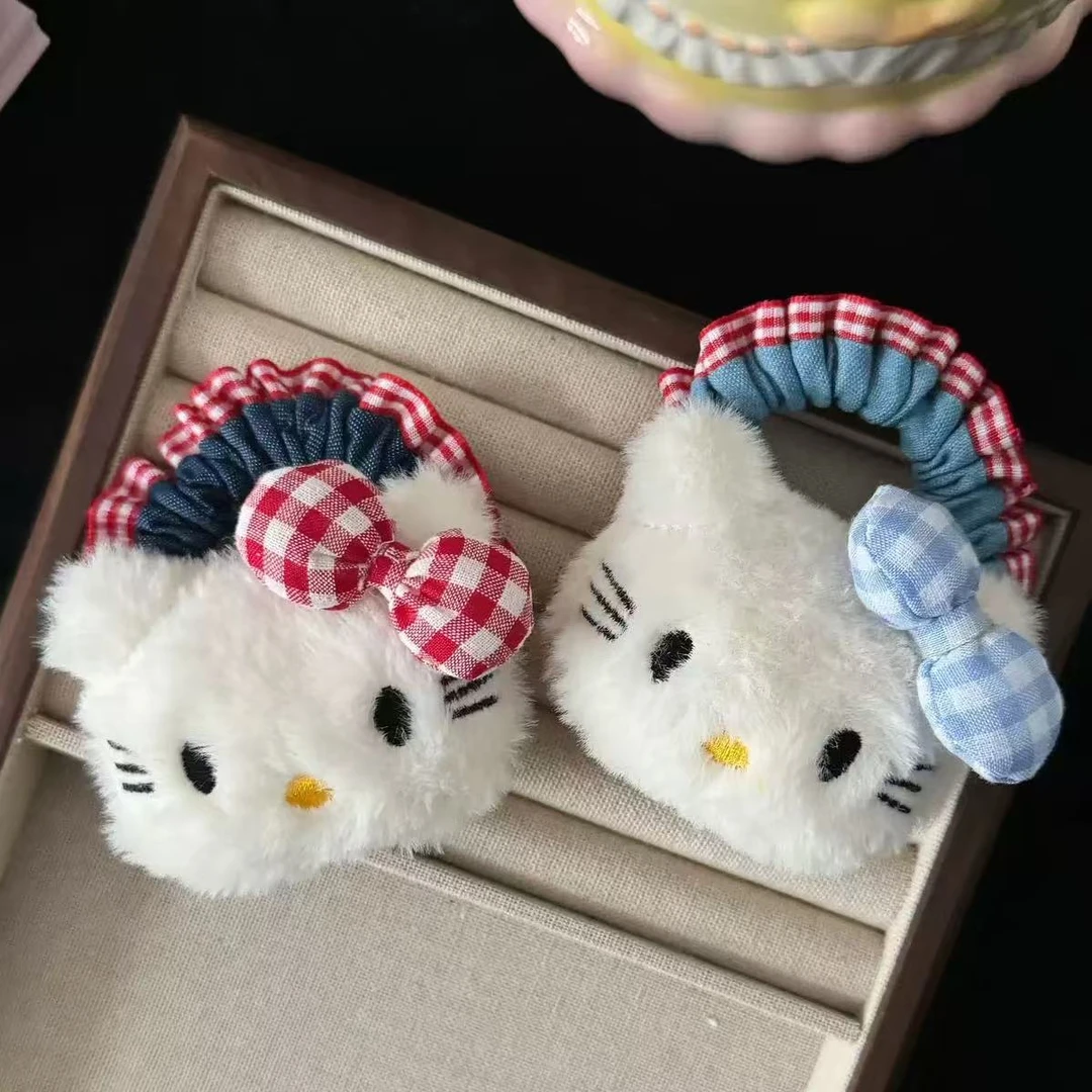 可爱少女手工Kitty猫大肠发圈秋冬毛绒头绳学生扎头发皮筋发饰