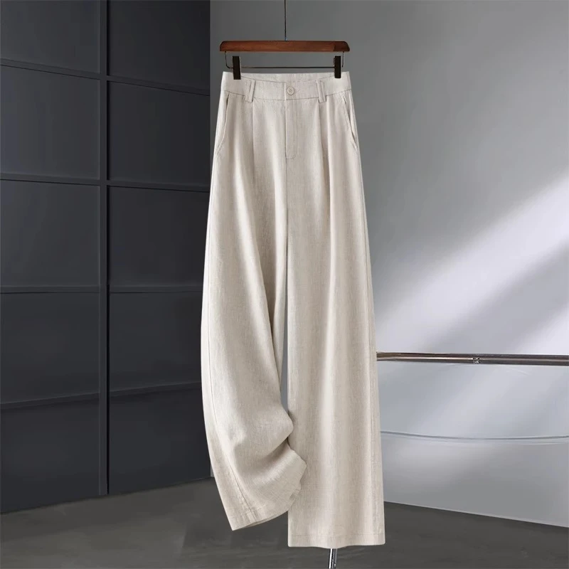 天丝纯亚麻阔腿裤女春夏2025新款休闲时尚宽松百搭高腰显瘦直筒裤