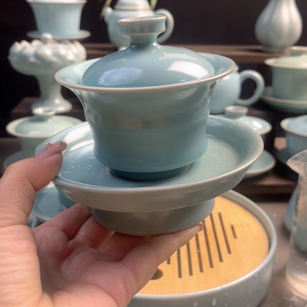 瓷仿古釉竹节盖碗原矿