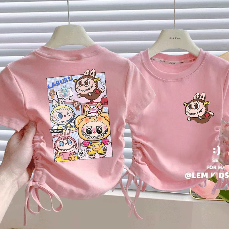 女童丑萌拉布布抽绳短袖T恤中大童宝宝夏季新款纯棉时尚百搭潮款t