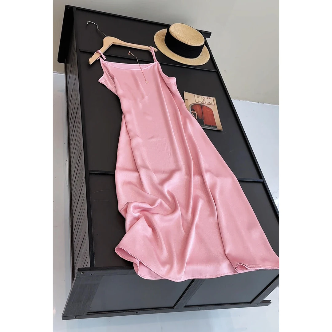 夏季丝滑缎面提花印花吊带连衣裙清爽不闷汗夏季百搭裙