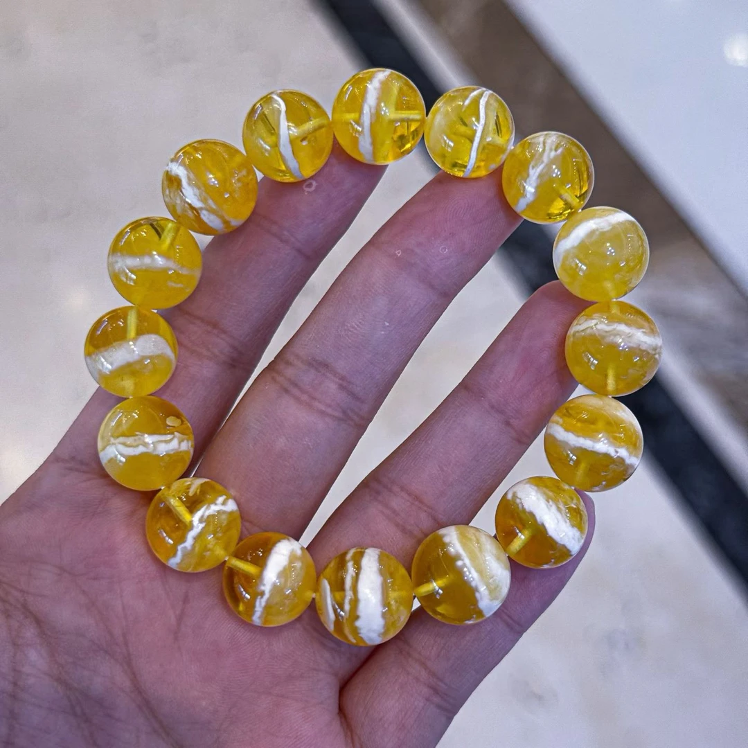 同料13➕俄料金瓷白一线天手串 花纹一致，金白分明 重21.3g