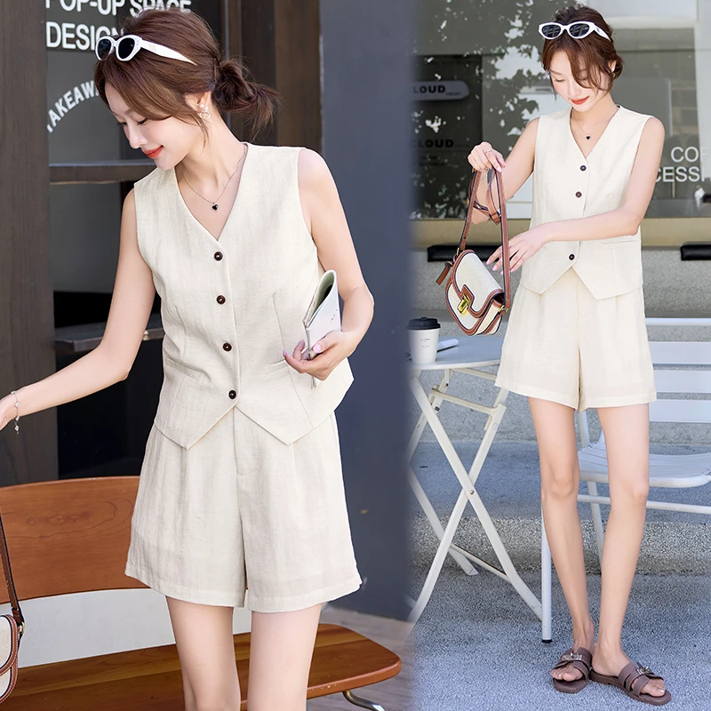 气质优雅轻熟风时尚套装女2025夏季高级感老钱风马甲短裤两件套潮