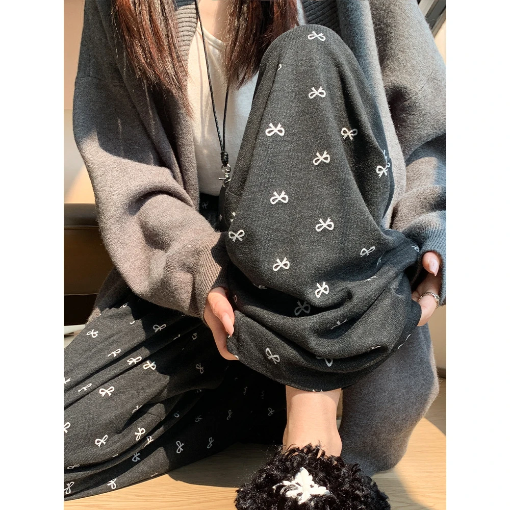 蝴蝶结糯米裤女春秋季2025新款高腰宽松薄款休闲小个子直筒阔腿裤