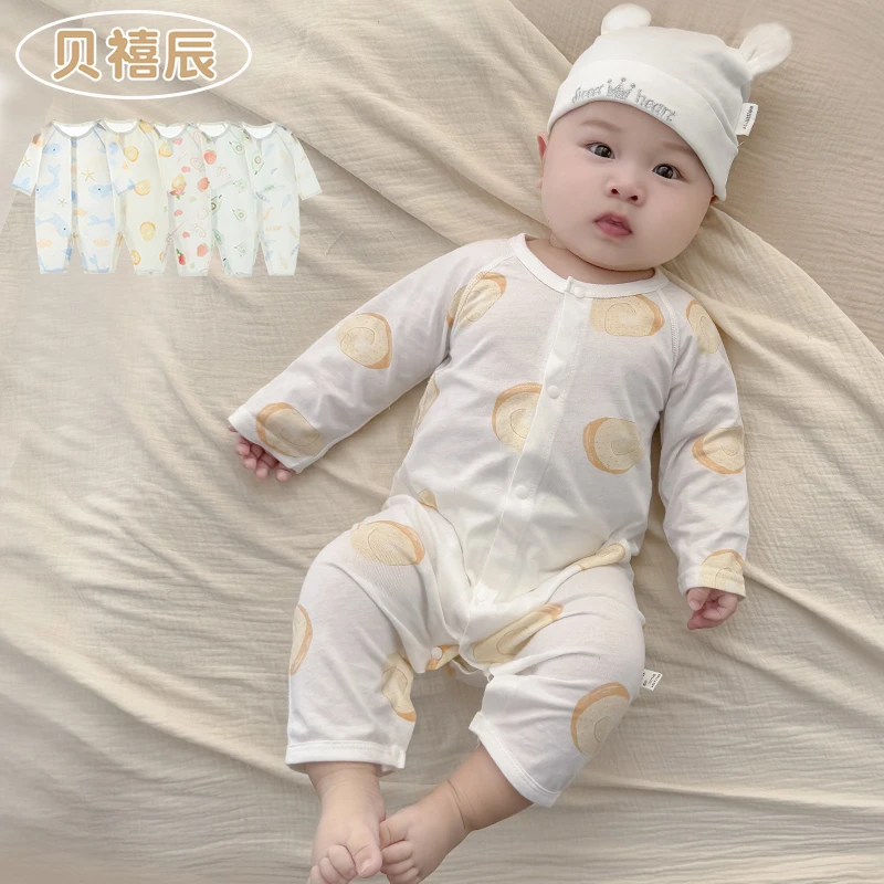 婴儿连体衣夏季薄款纯棉新生儿宝宝衣服夏天婴幼儿长袖睡衣空调服