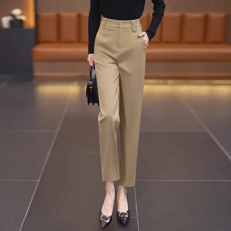 La babite拉贝缇休闲裤女春2025新职业高腰西装裤直筒宽松哈伦裤