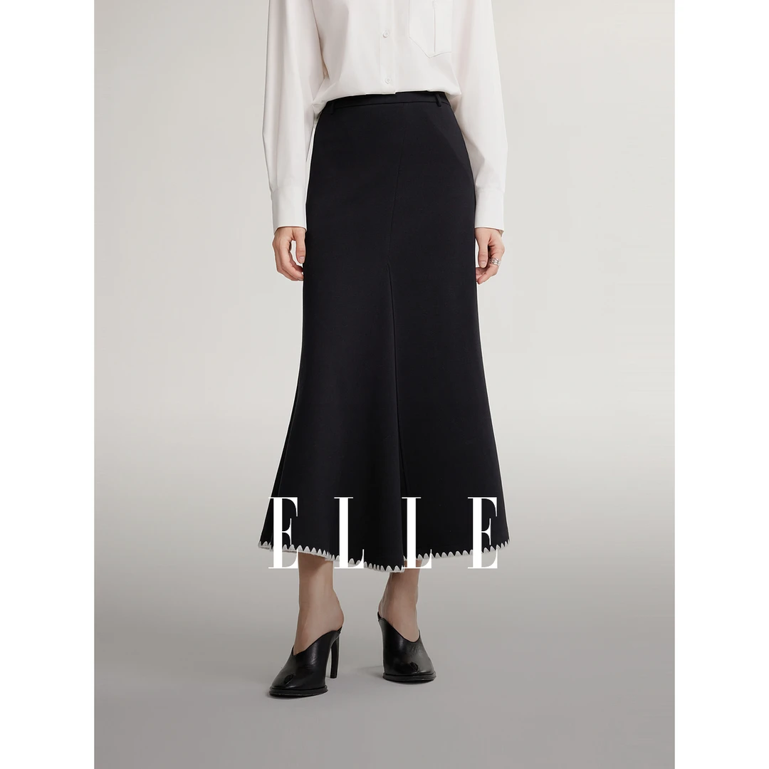 ELLE开叉气质长款鱼尾裙2025春季新款尤莱特时尚简约百搭ER49032