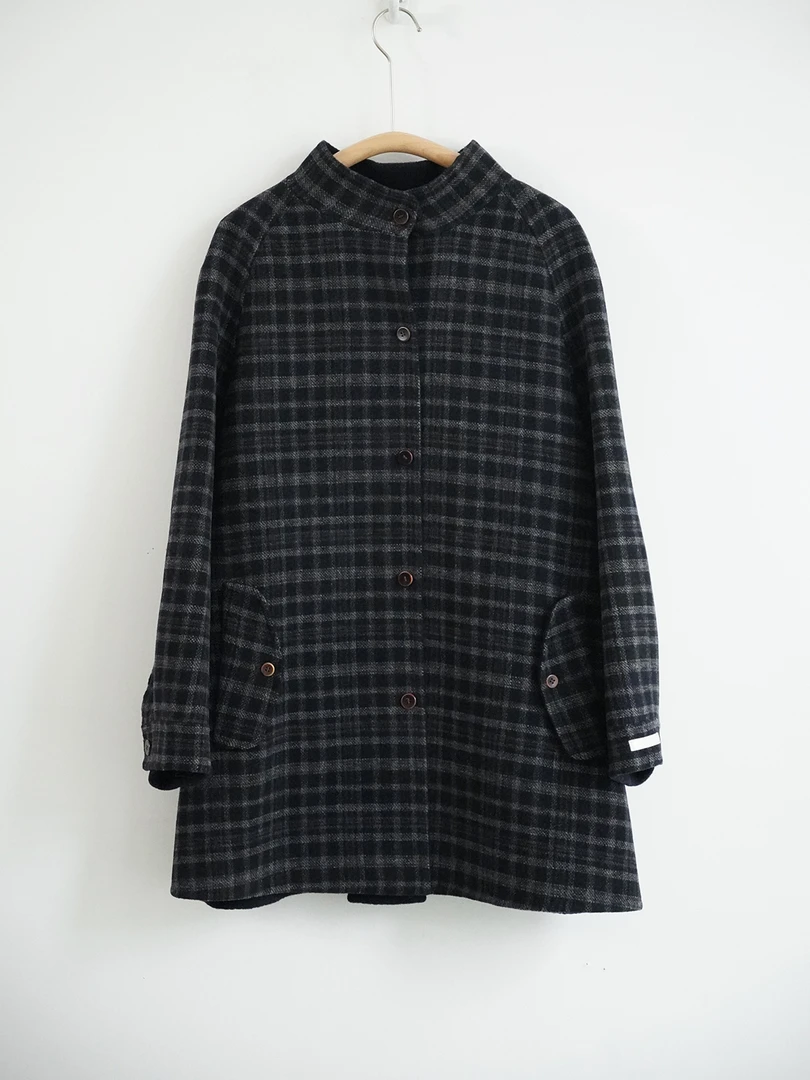 10%羊绒90%澳洲羊毛 中长款格纹双面呢大衣外套