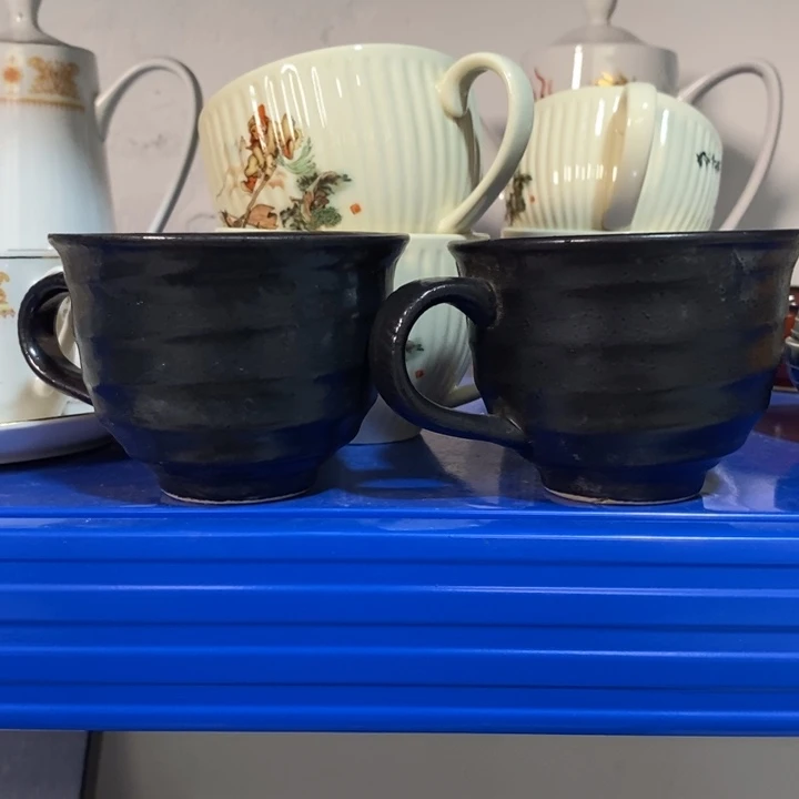 瓷片五厂黑釉咖啡杯一对