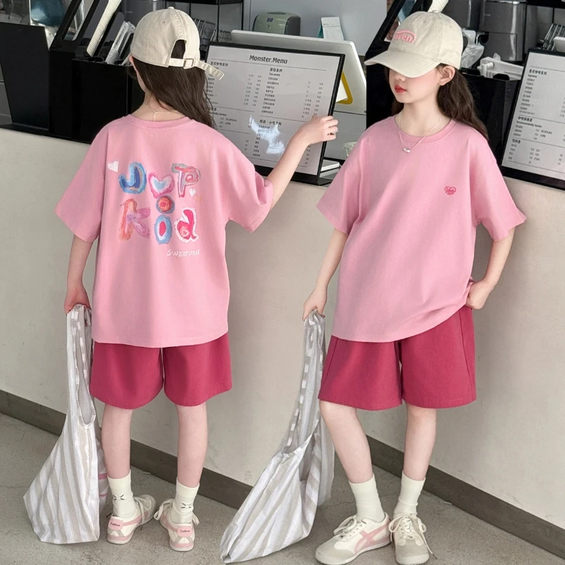 女童夏季多巴胺套装2025新款卡通短袖宽松上衣儿童休闲短裤两件套