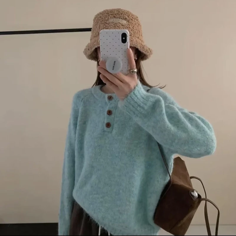 韩版宽松软糯宽松圆领毛衣女小个子加厚内搭秋冬可外穿高级感上衣