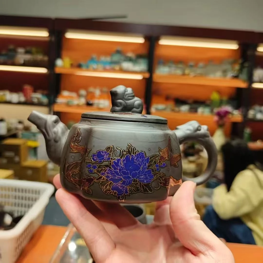 秋香茶具 黑泥金玉满堂四方变色壶- 2782