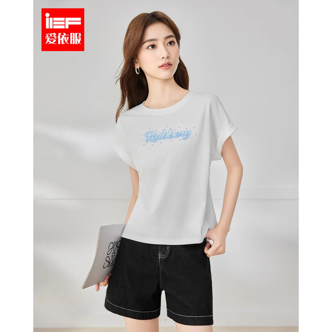 IEF/爱依服短袖上衣2025夏季新款韩版时尚字母印花通勤百搭T恤